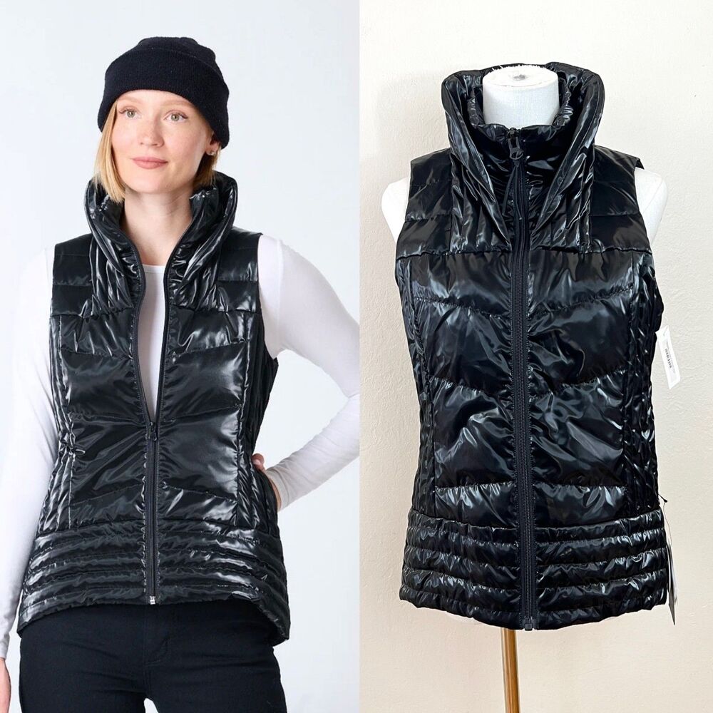 NWT MyAnorak Lacquer Black Glossy Y2K-Style Urban Streetwear Puff Vest Size XS